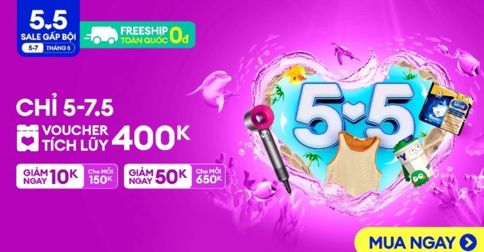 Lazada SALE tháng 5, thu thập ngay mã giảm giá, giảm 400K